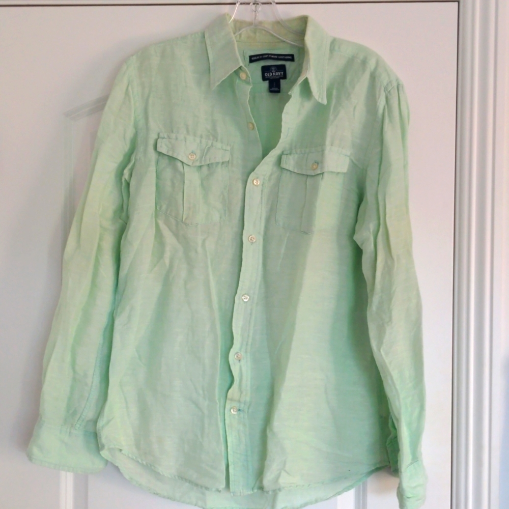 Old Navy Linen Blend Green Button Down (size S)